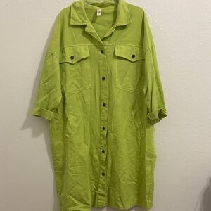 Lime Green Button-Up Shirt Dress